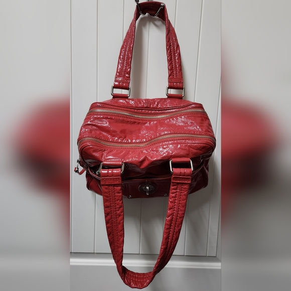 MARC BY MARC JACOBS Double Zip Top Patent Leather Satchel in Coral Red - Picture 8 of 16